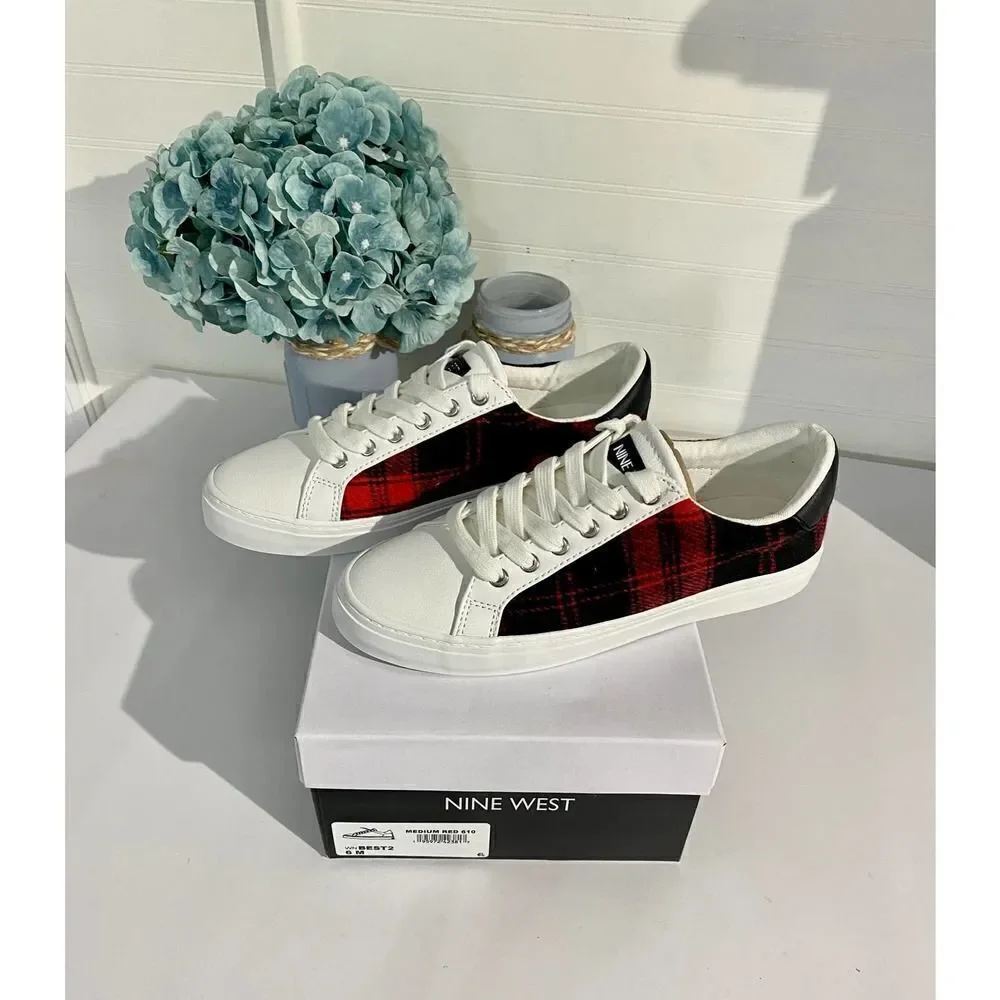 Nine West Best Casual Red Plaid Sneakers